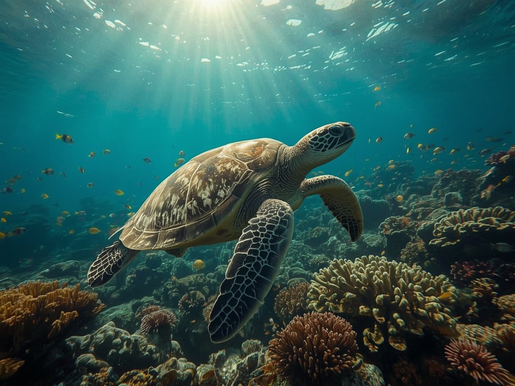 Graceful Sea Turtle Amid Vibrant Coral Reef