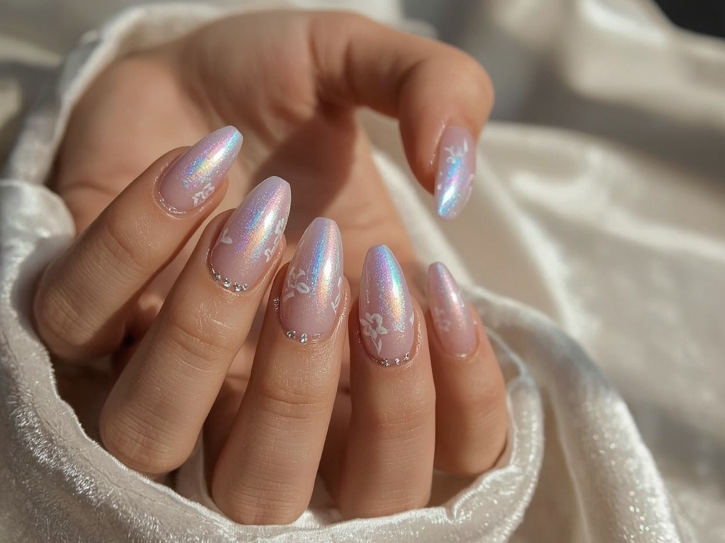 Holographic Floral Nail Art