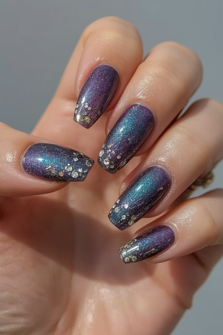 Holographic Gem Accent Nails