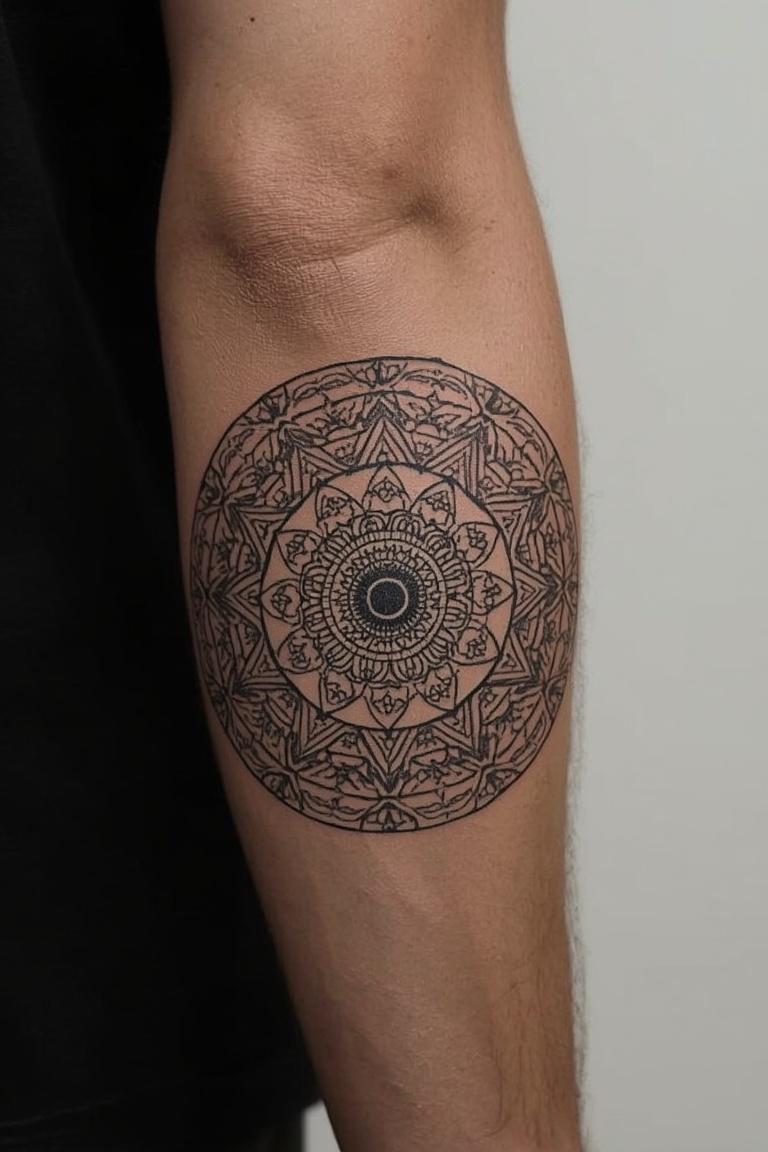 Intricate Geometric Mandala Forearm Tattoo