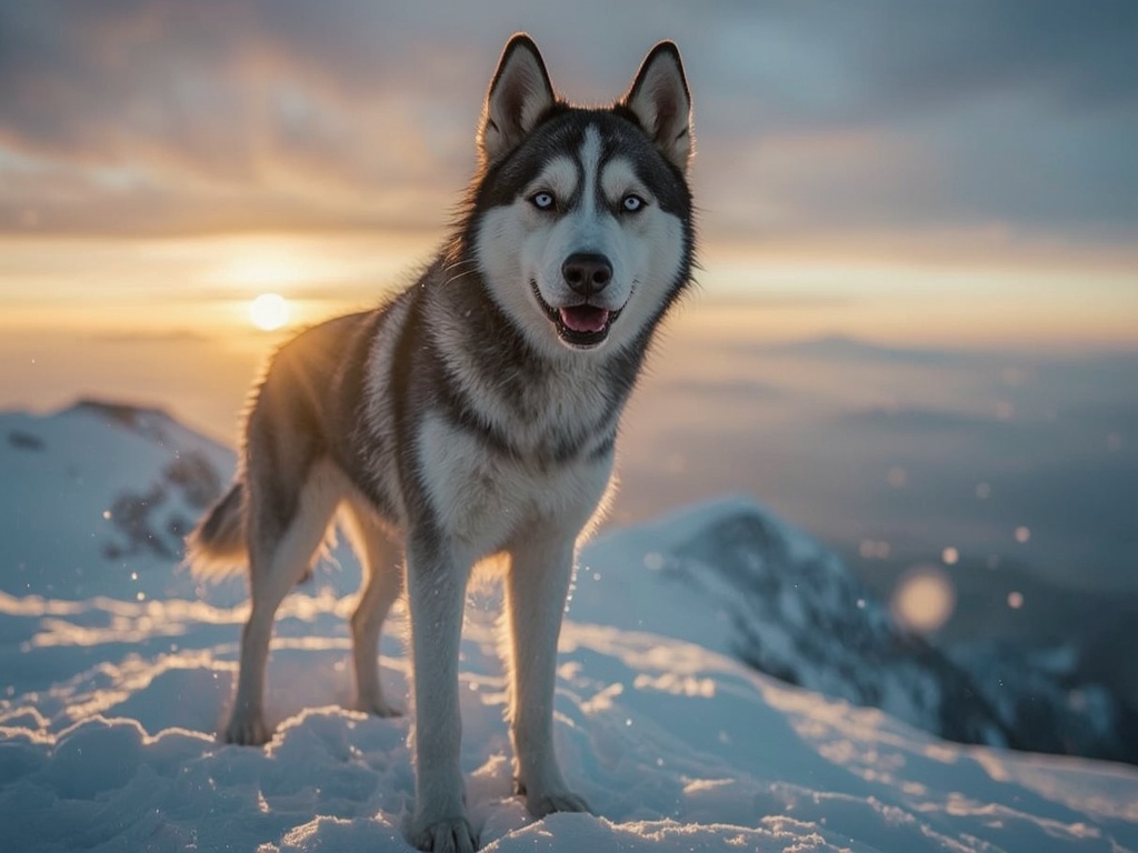 Majestic Husky at Sunset Peak