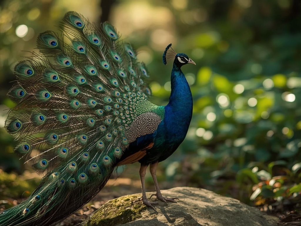Majestic Peacock Display in Forest Light