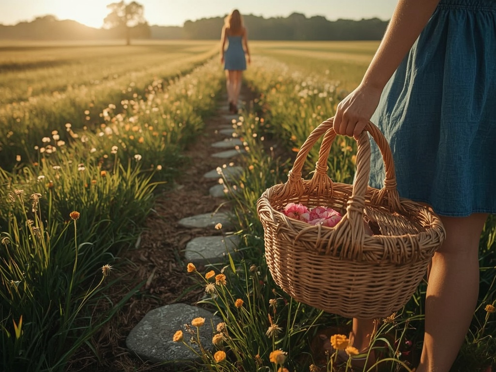 Meadow Sunrise with Wicker Basket
