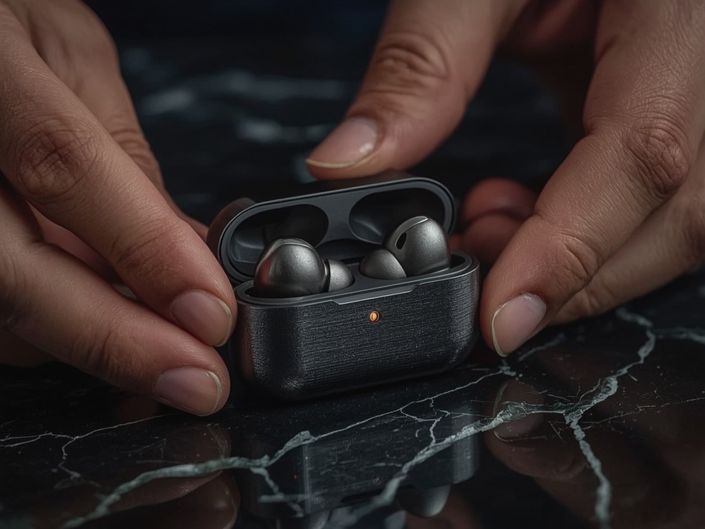 Metallic Glow: Premium Earbuds in Studio Light