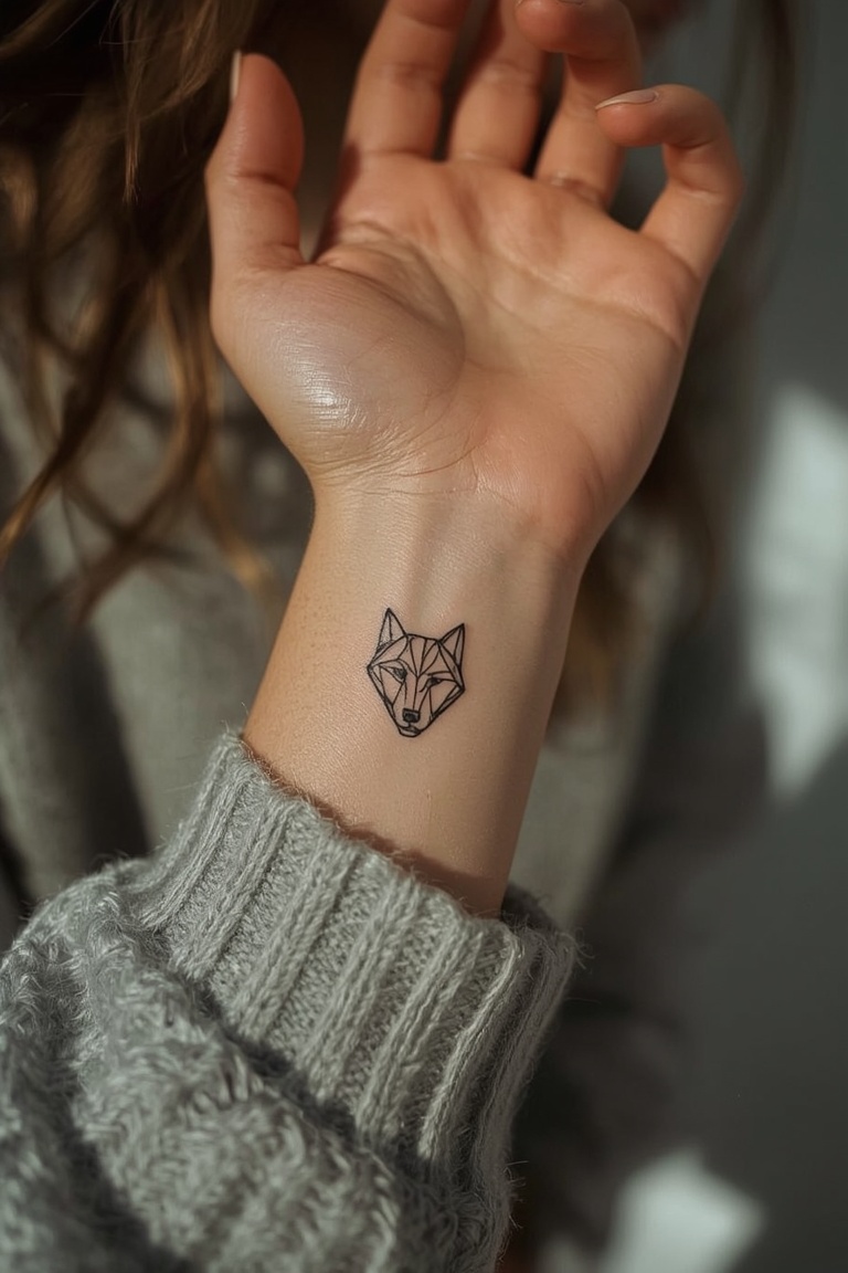 Midnight Wolf: Minimalist Geometric Wrist Ink