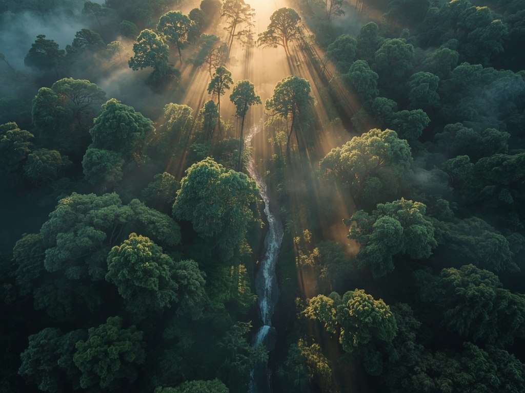 Misty Dawn Over Ancient Forest