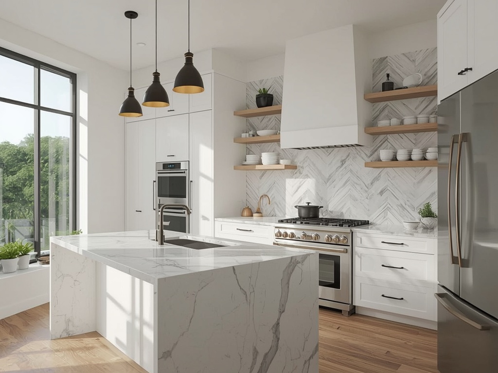 Modern Marble Kitchen with Natural Light