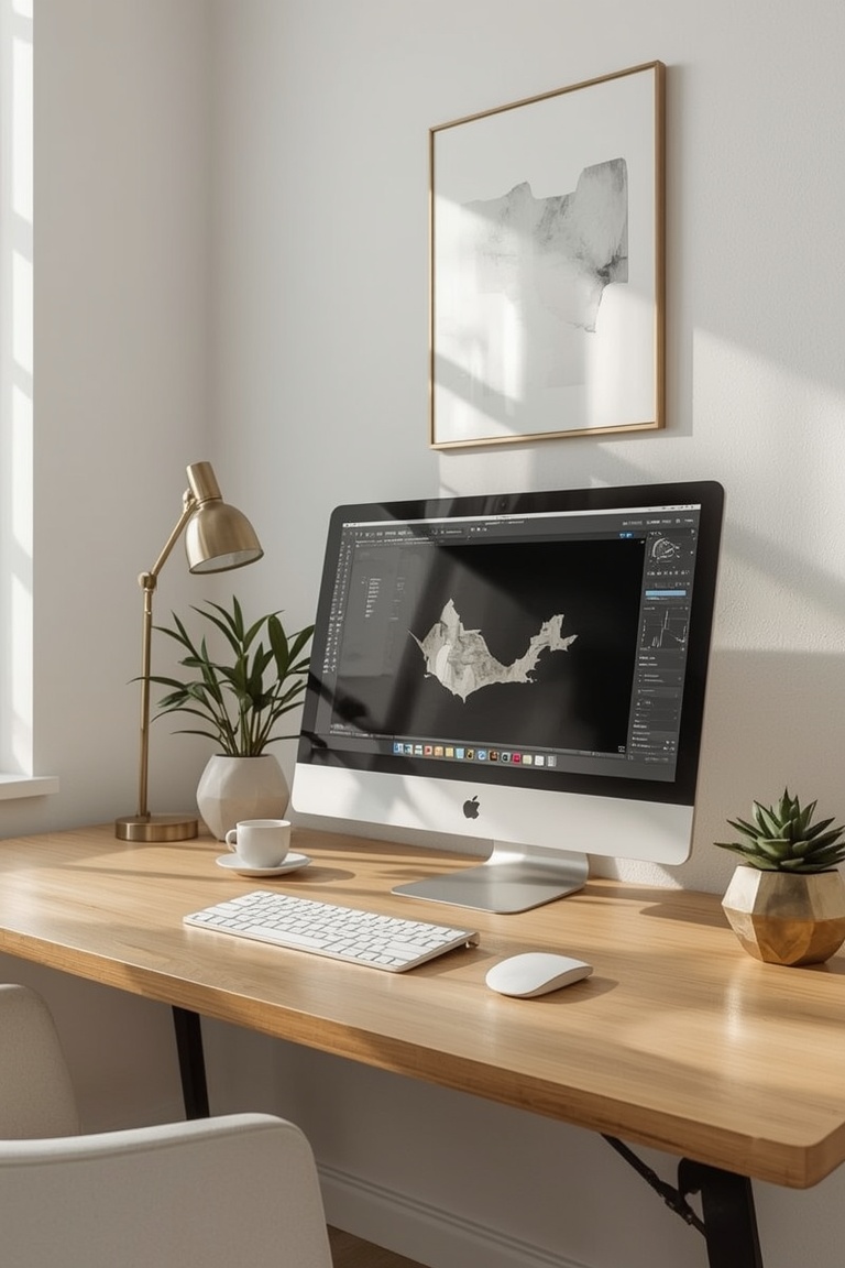 Modern Minimalist Workspace with Golden Hour Light