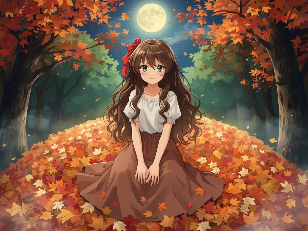 Moonlit Leaf Gathering