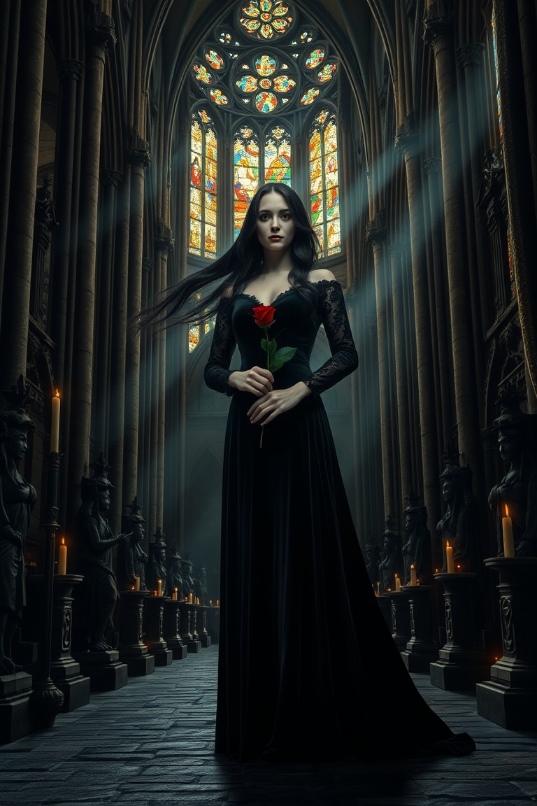 Moonlit Rose in the Gothic Cathedral