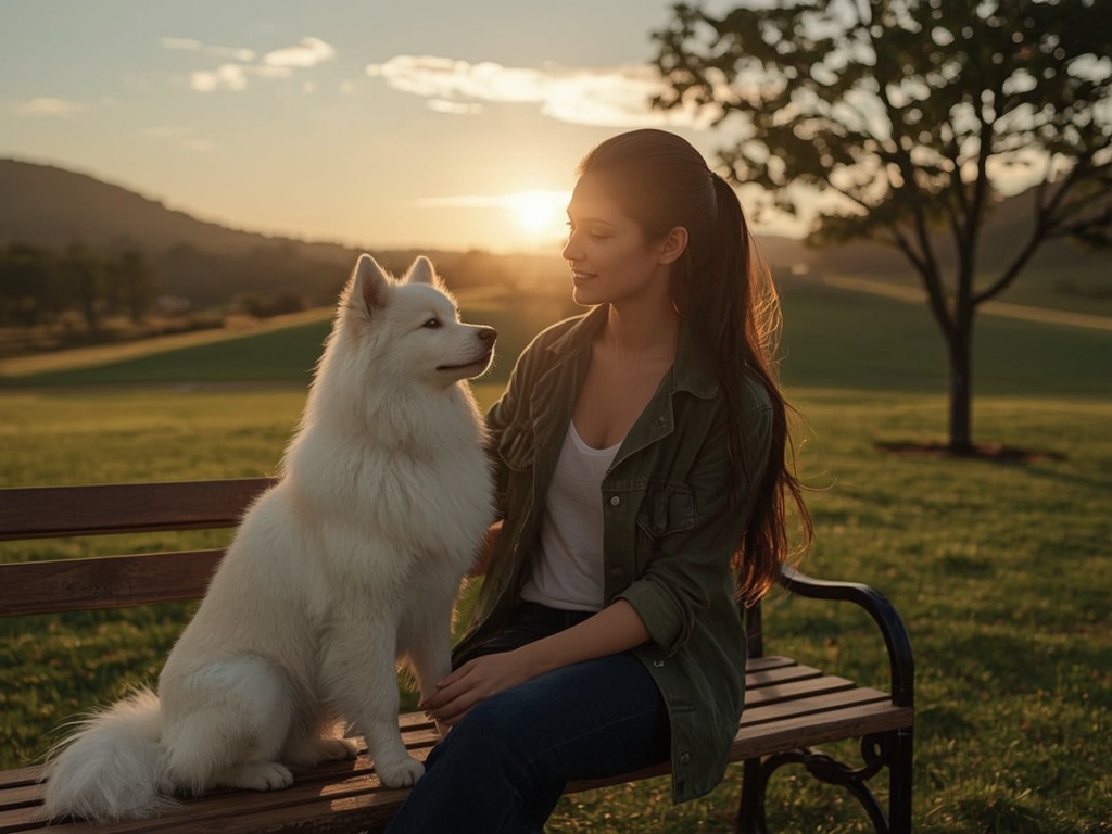Morning Walk with a Samoyed
