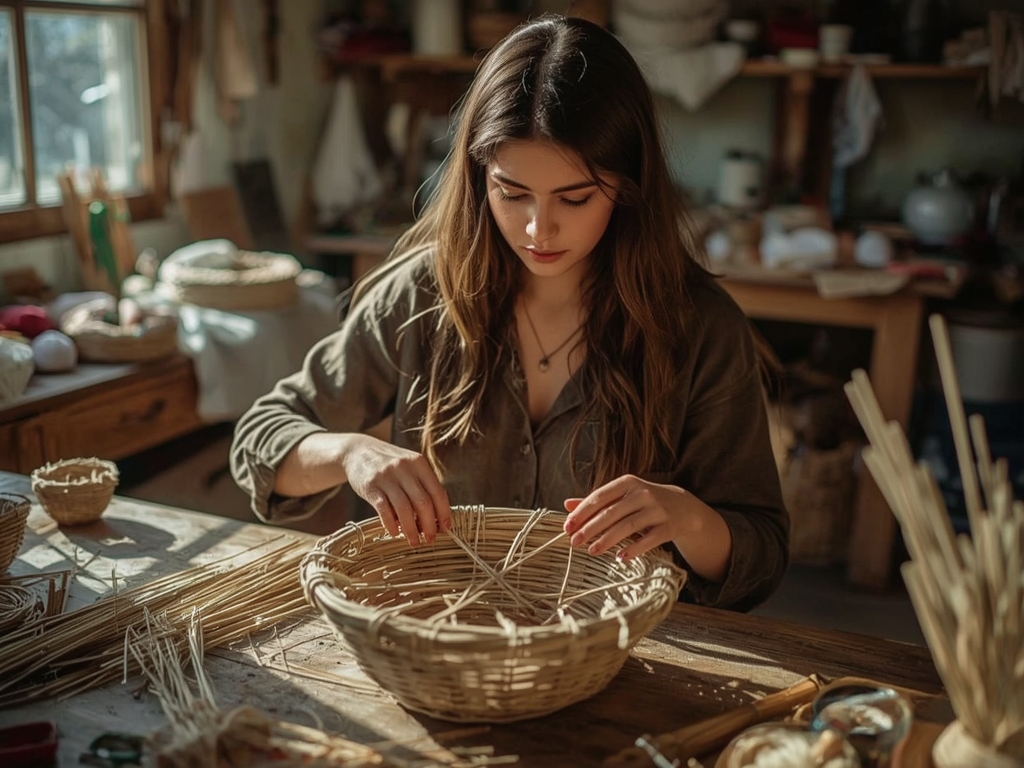 Morning Weave: Artisan Basketry in Sunlight