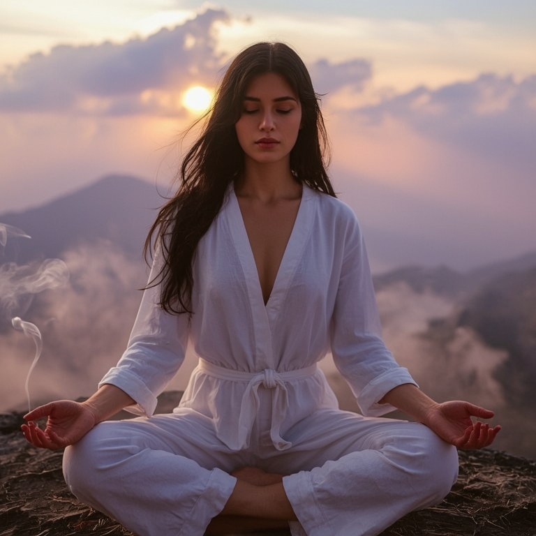 Mountain Sunrise Serenity: Lotus Pose at Dawn