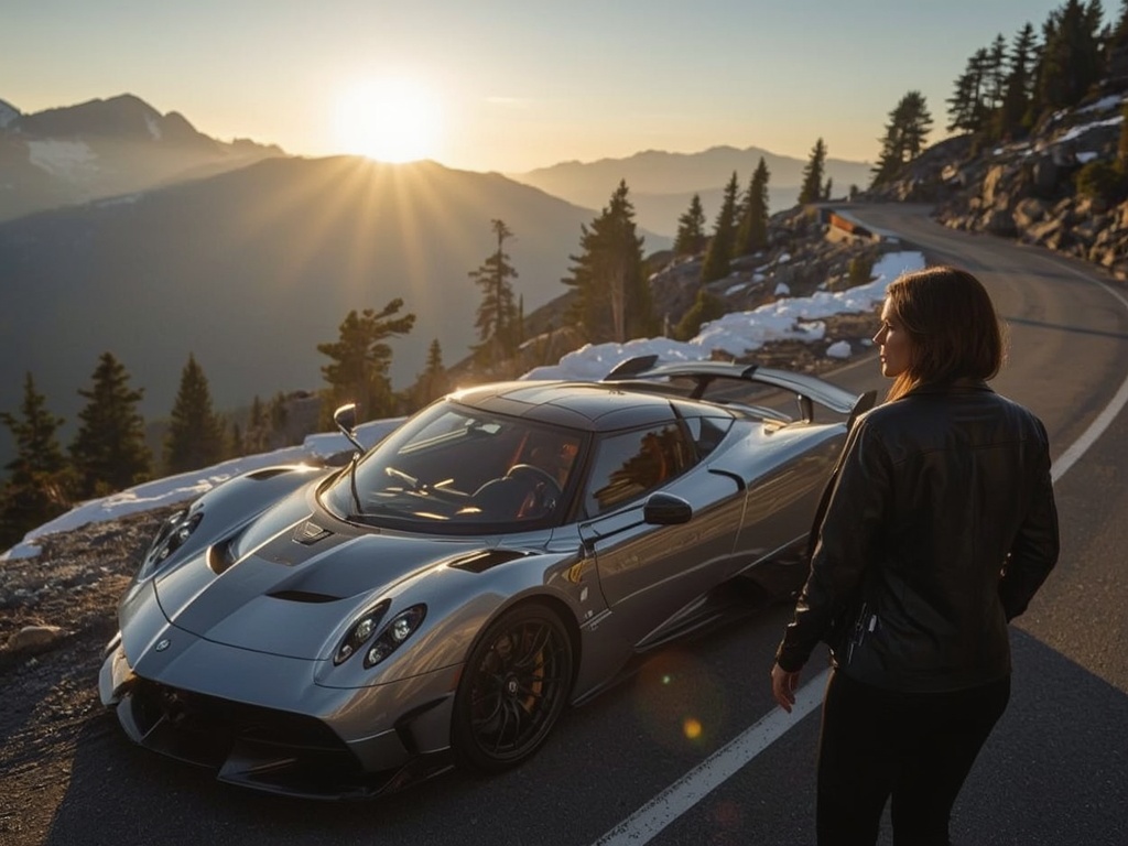 Mountain Sunrise with Pagani Huayra Roadster