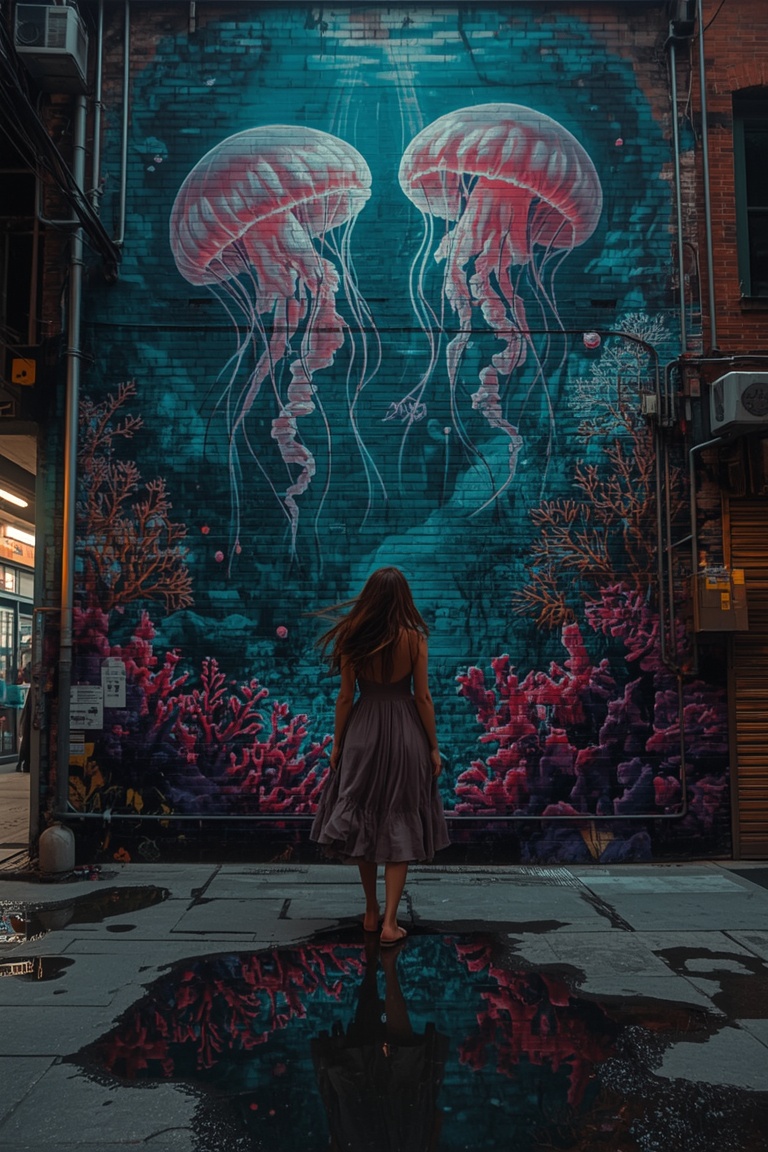Neon Depths: Urban Aquatic Mural
