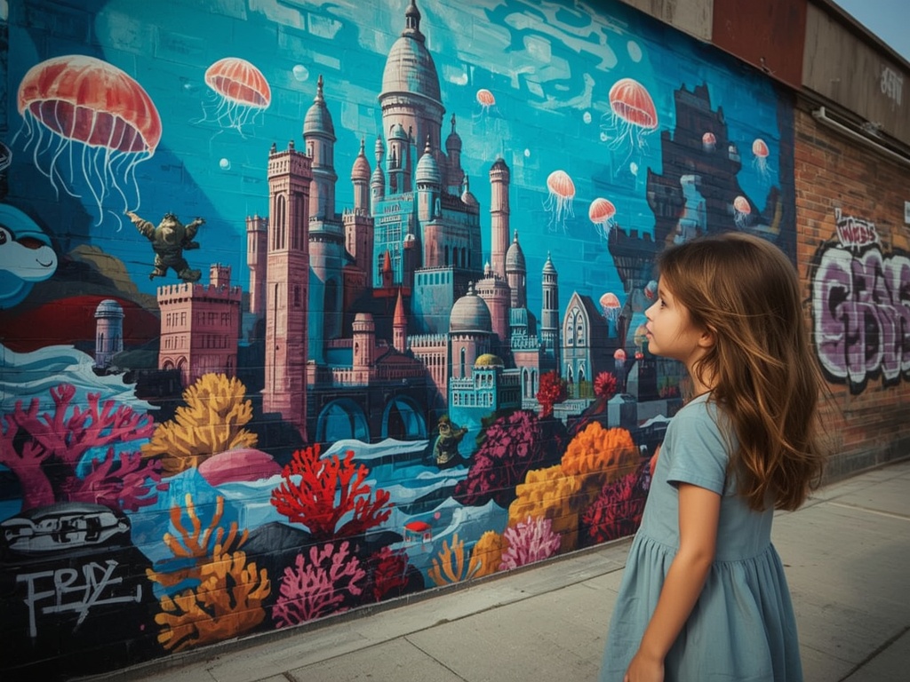 Neon Depths: Urban Mural of an Underwater Dream