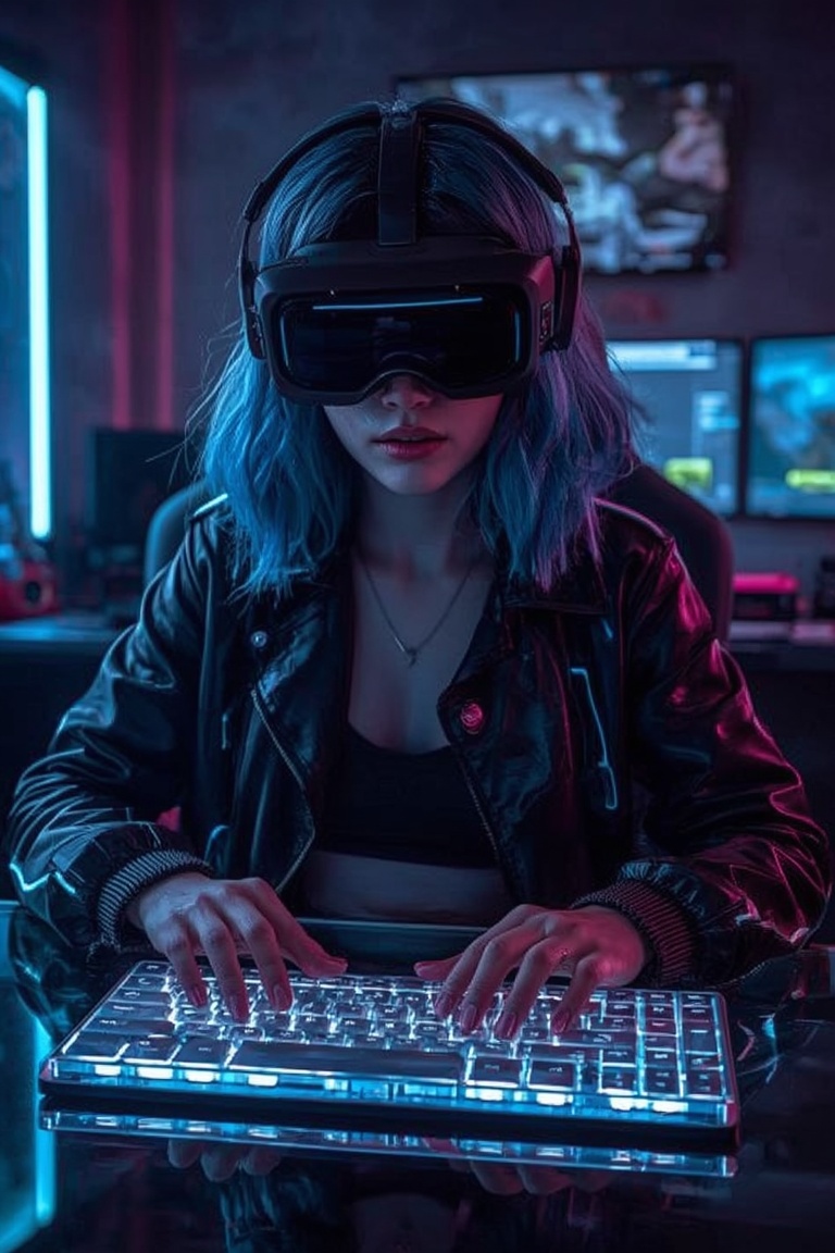 Neon Gamer in the Cyber Realm