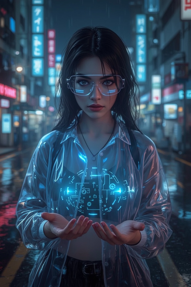 Neon Hacker in the Rain