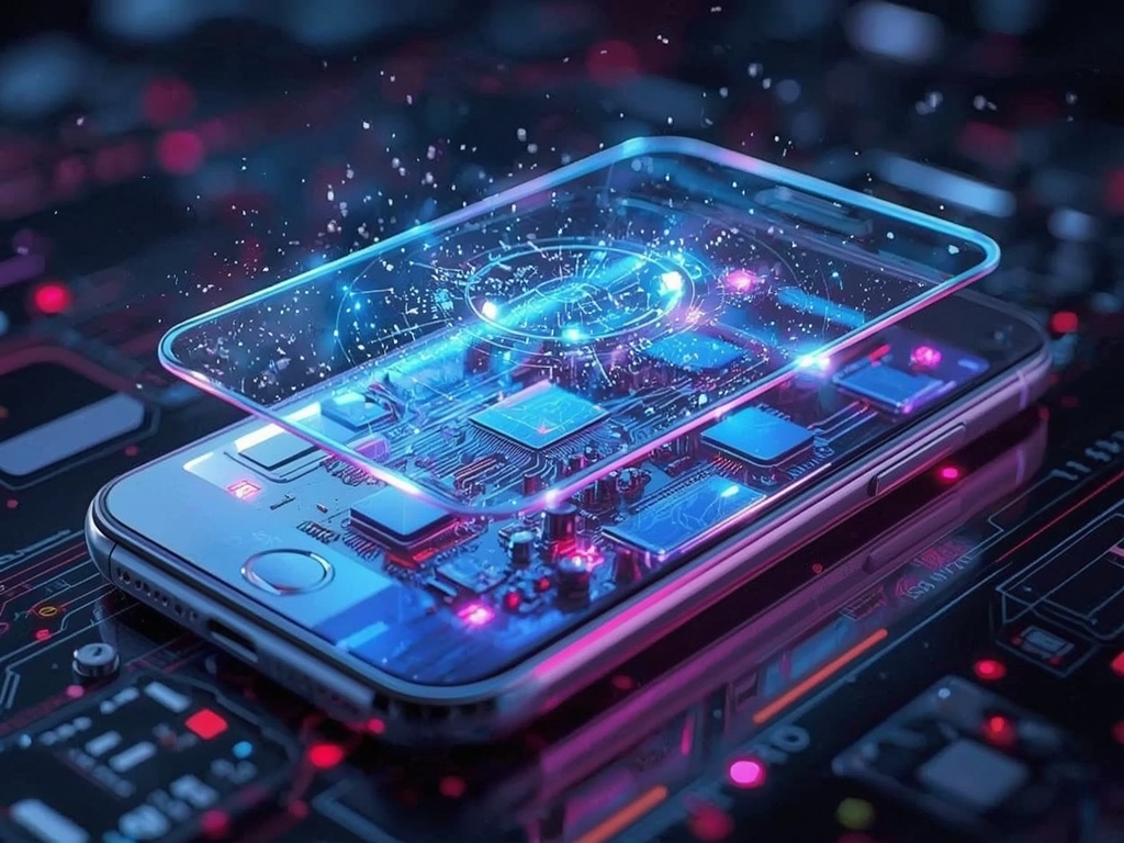 Neon Holographic Interface on Futuristic Smartphone