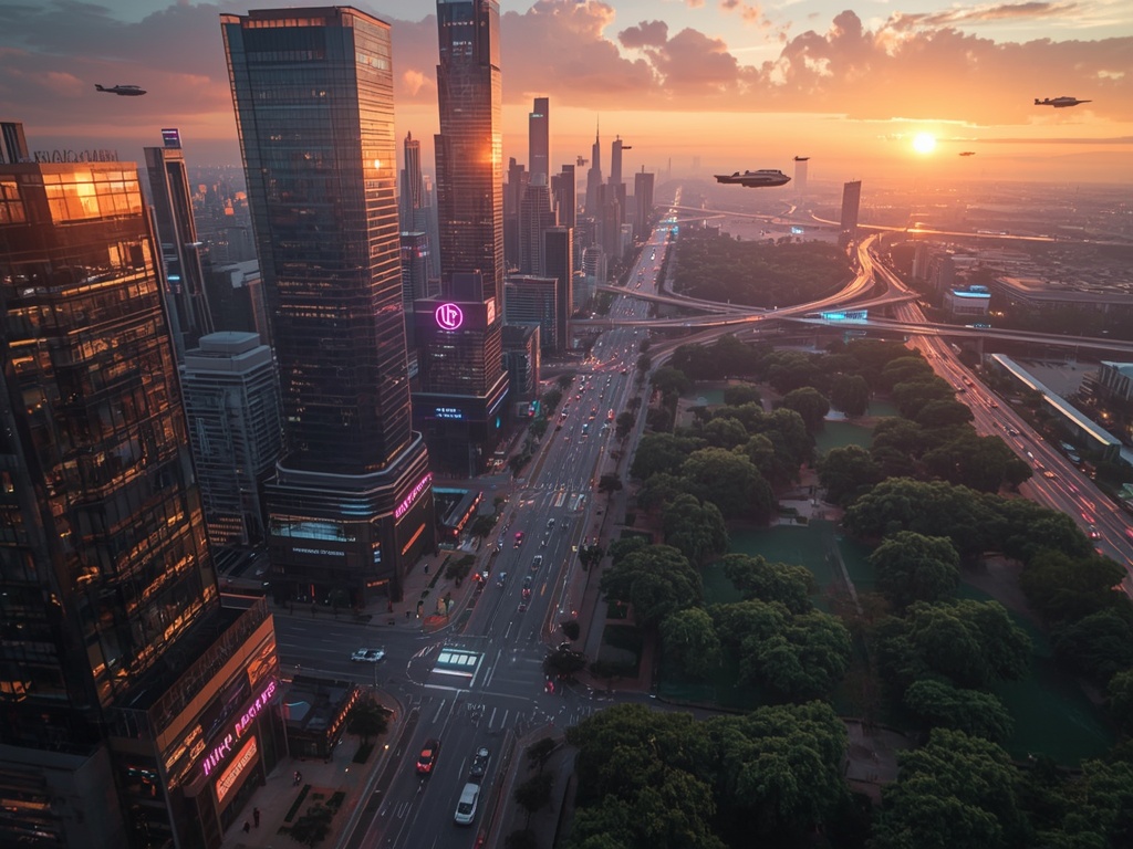 Neon Horizons: Futuristic Metropolis at Dusk