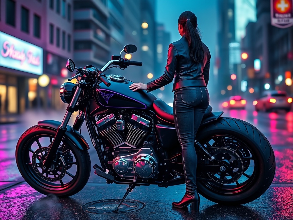 Neon Motorcycle Dusk