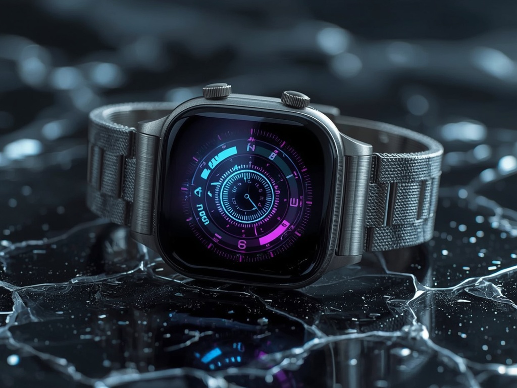 Neon Pulse: Futuristic Smartwatch Close-Up