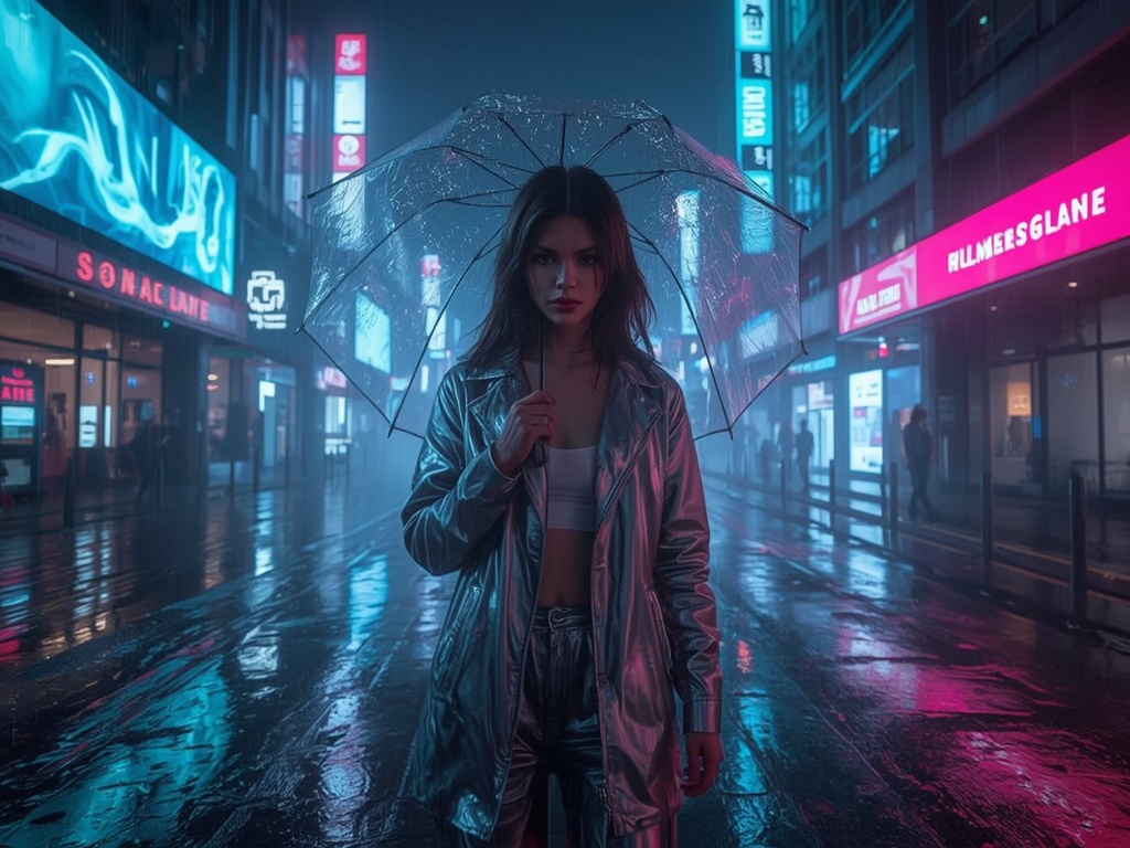 Neon Rain Reflections
