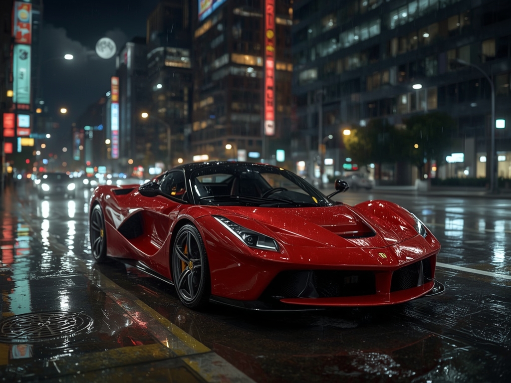 Neon Reflections: LaFerrari Aperta After Midnight