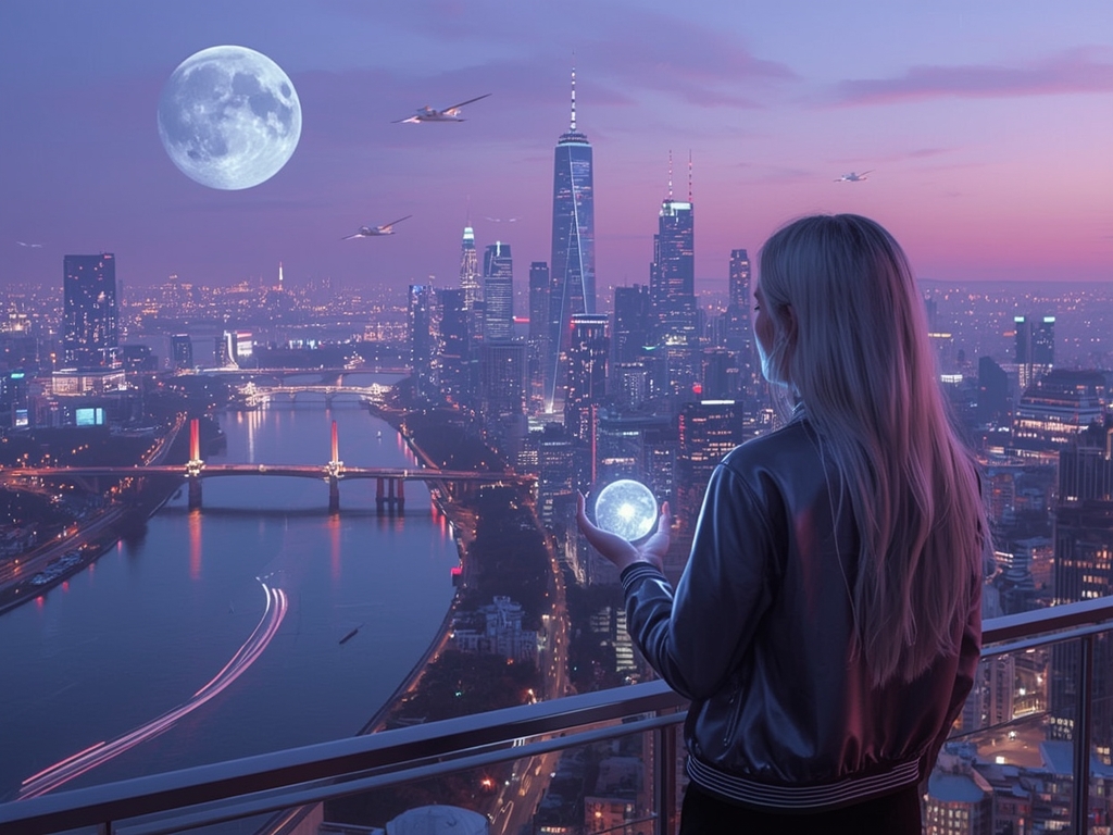 Neon Reverie: Futuristic Skyline at Dusk
