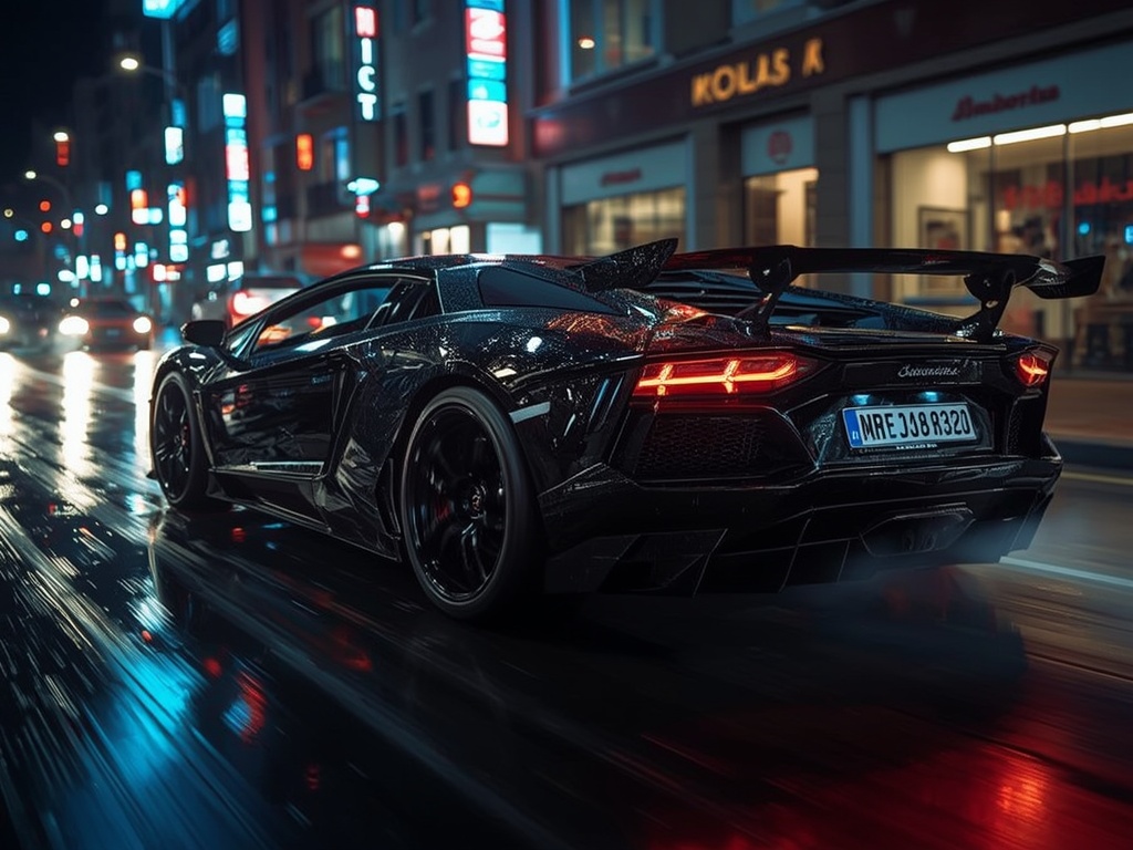 Neon Velocity: The Aventador Strikes Midnight