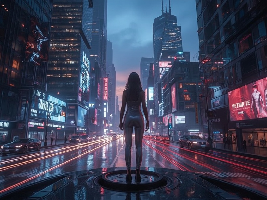 Neon Whispers on a Rainy Dystopia