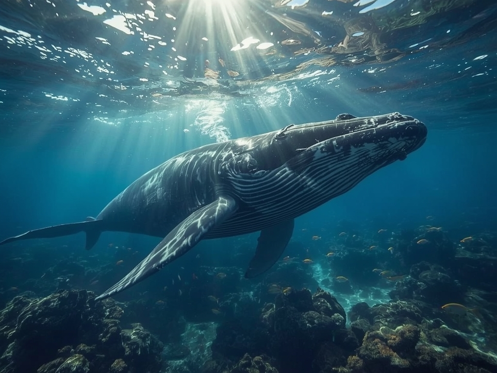 Ocean Giant: Humpback Whale in Sunlit Depths