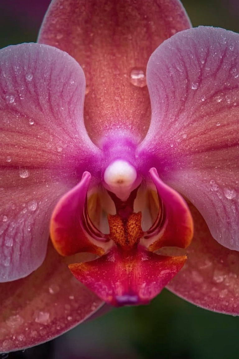 Orchid Macro: Dew Drops on Pink Petals
