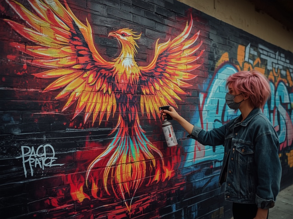 Phoenix Rising: Neon Street Art Mural