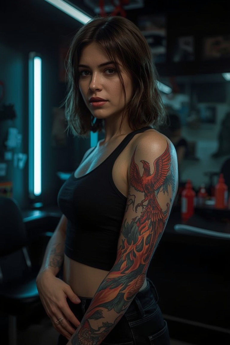 Phoenix Rising Sleeve Tattoo