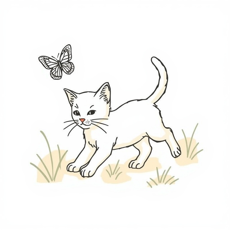 Playful Kitten and Butterfly