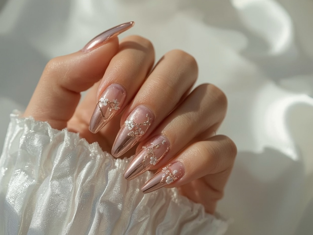 Rose Gold Floral Fantasy Nails