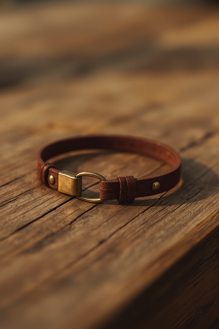 Rustic Leather Cuff in Golden Light
