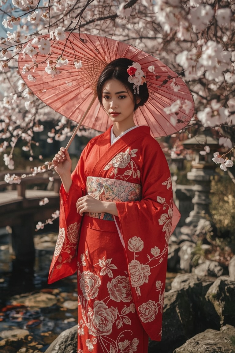 Sakura Serenity: Kimono Elegance in a Japanese Garden