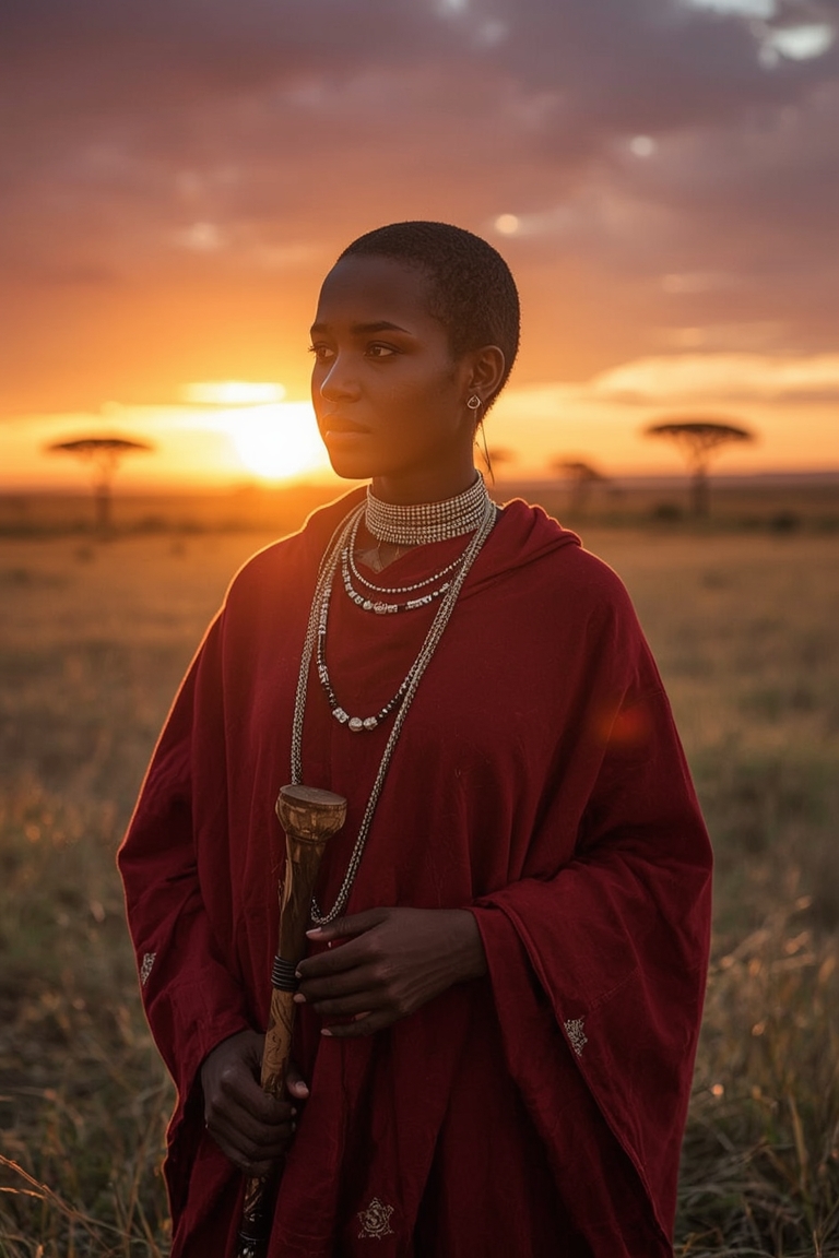 Savanna Serenity: Maasai Sunset Portrait