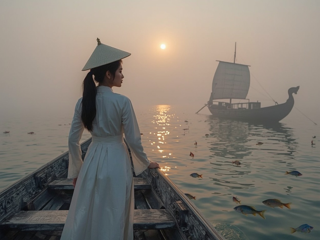 Serene Dawn on the Dragon Boat