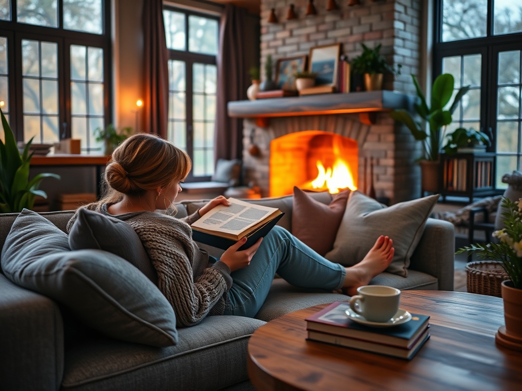 Serene Living Room Retreat by the Fire