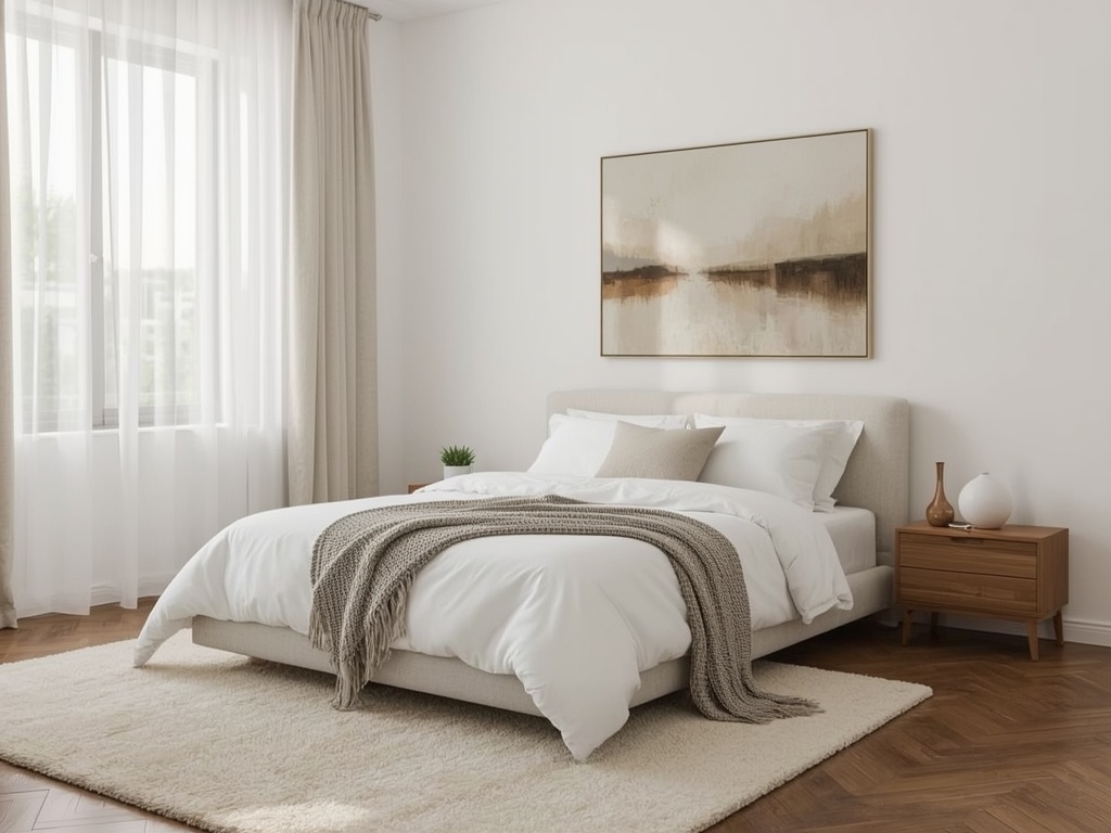 Serene Minimalist Bedroom with Abstract Art
