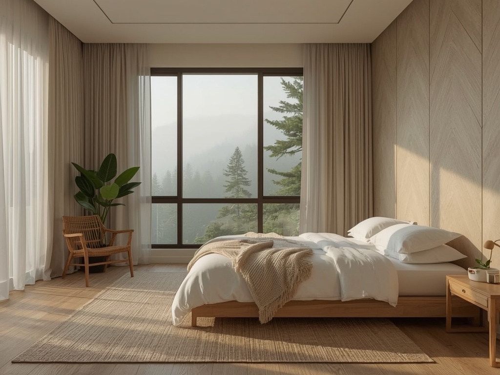 Serene Minimalist Bedroom with Forest View