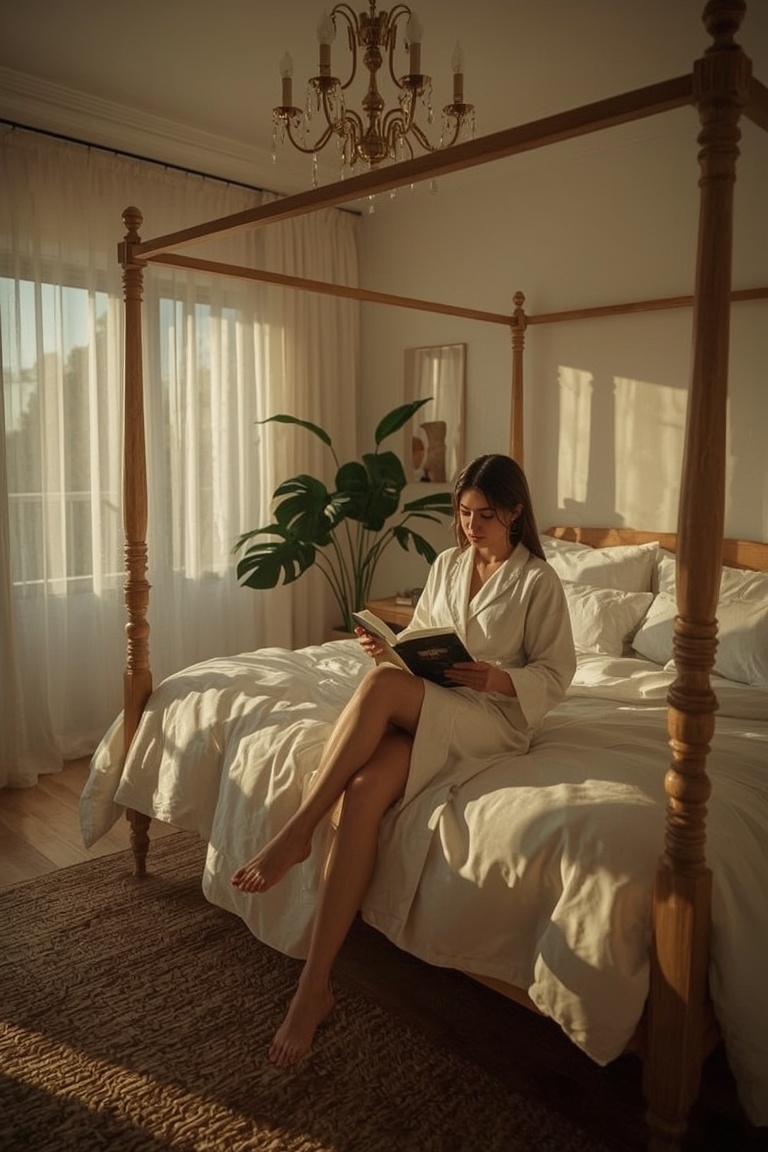 Serene Sunlit Sanctuary: Cozy Bedroom with Vintage Charm