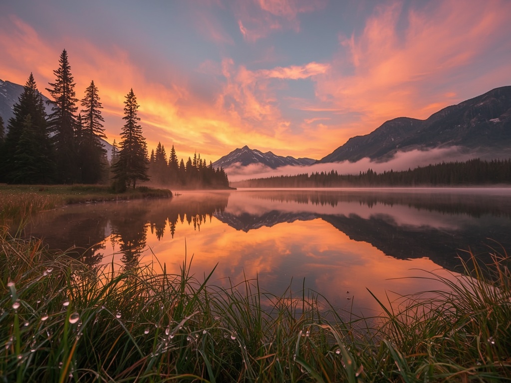 Serenity at Dawn: Mountain Lake Sunrise