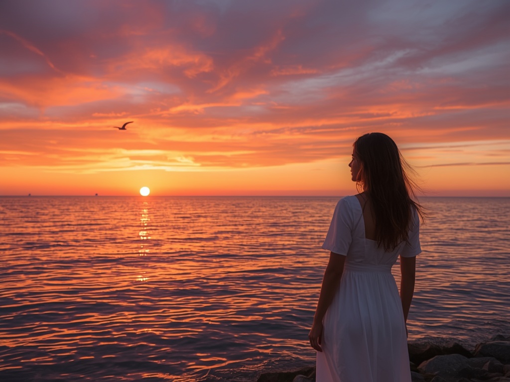 Serenity at Dusk: Ocean Sunset Silhouette