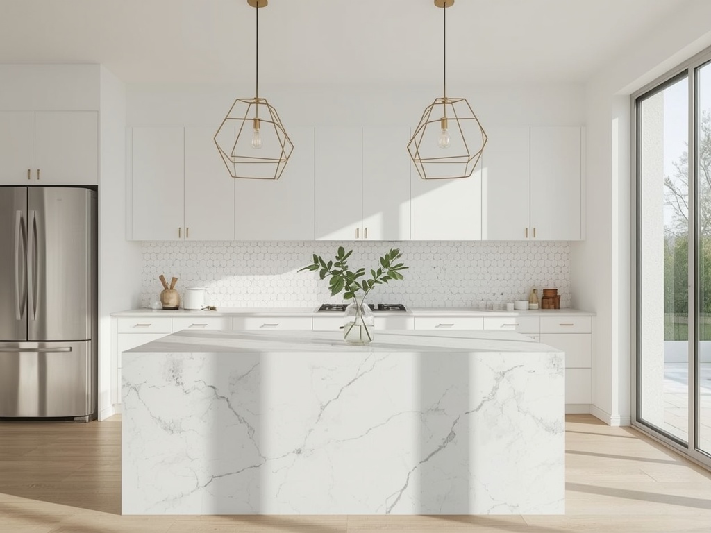Sleek Minimalist Kitchen with Marble Island