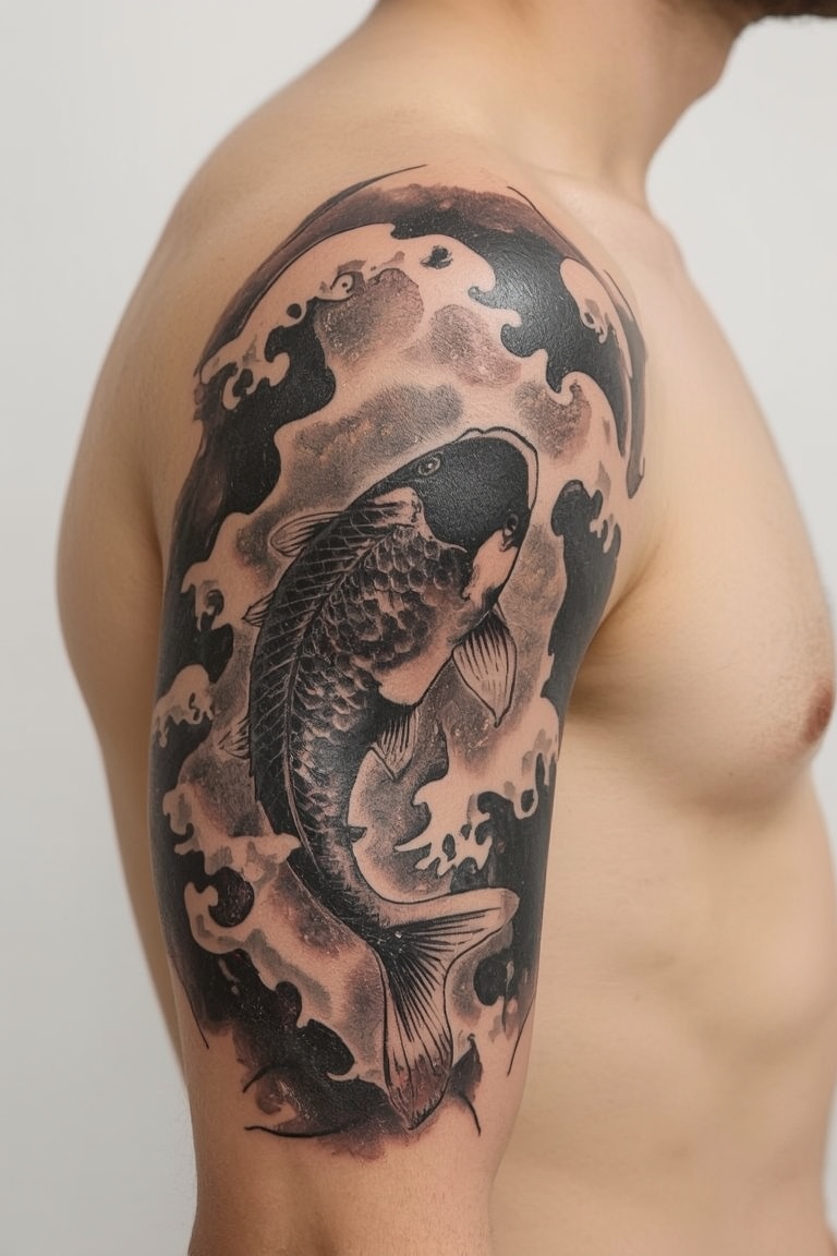 Soaring Koi: Japanese Watercolor Tattoo