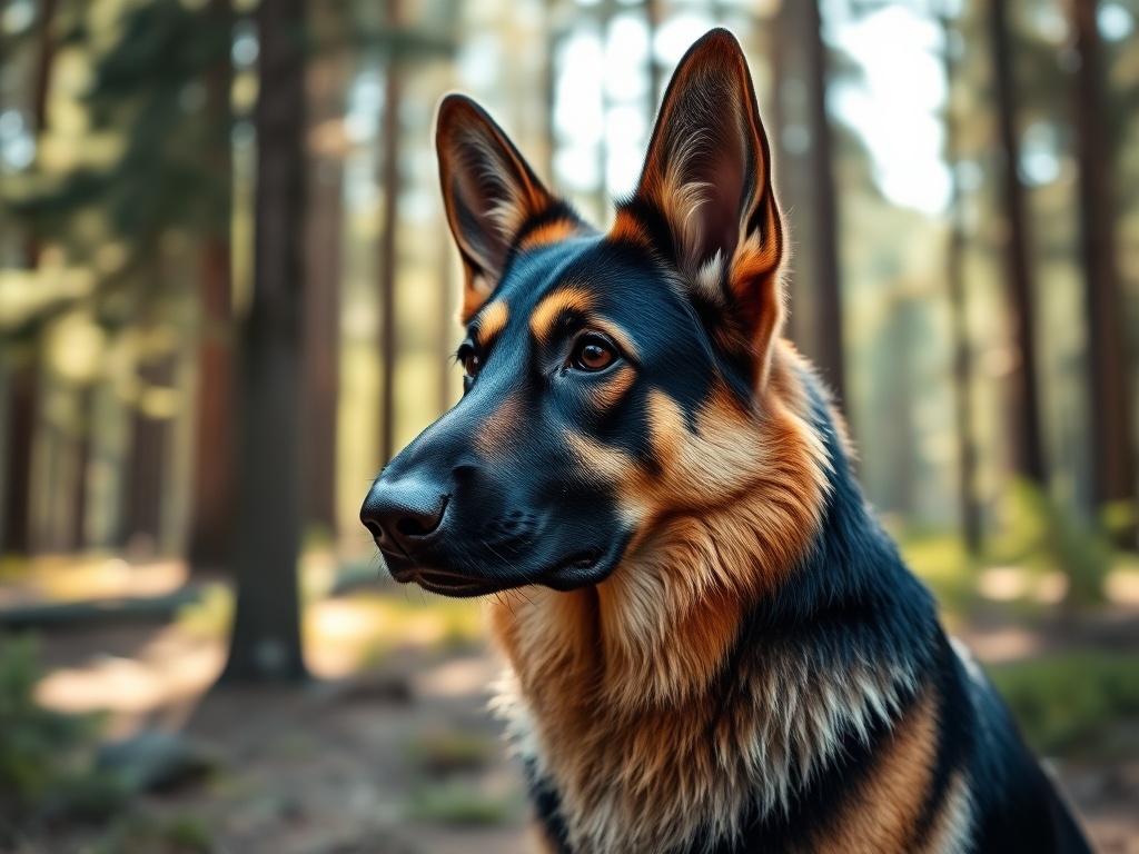 Sunlit Guardian: German Shepherd in Forest